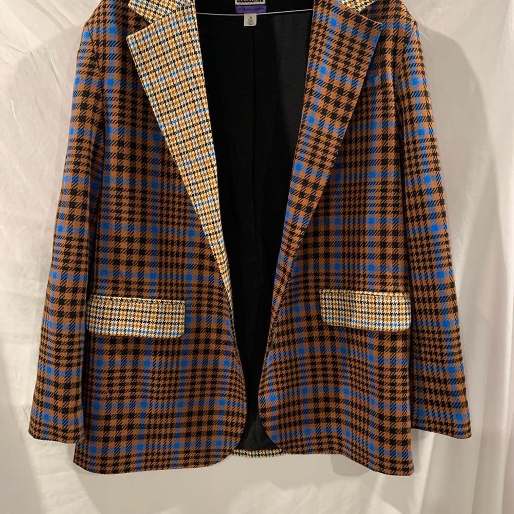 Plaid Blazer with Blue and Brown Check Pattern